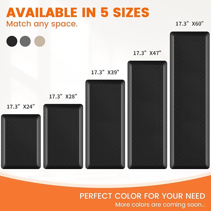 4/5 Inch Thicker Kitchen Mats for Floor Non-Slip Anti Fatigue Comfort Mat Waterproof Kitchen Rug for Sink, Office,Home Stain Resistant Standing Desk Rugs-17.3"x 24", Black