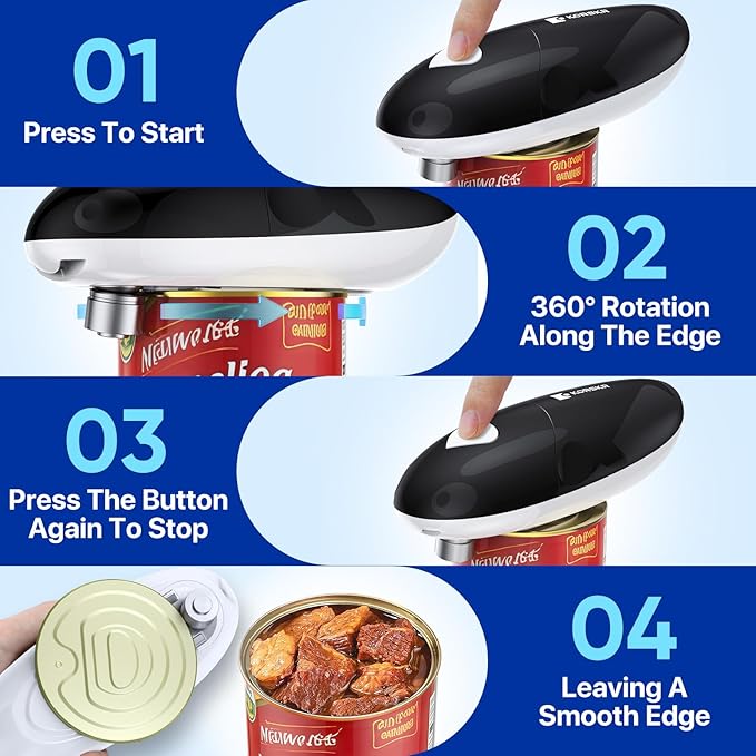 Electric Can Opener, Can Opener for Seniors, Suitable for Any Size Cans, Hands Free, Smooth Edge, Battery Powered, Automatic Can Opener is an Ideal Kitchen Gadget for Women and Left Handed People