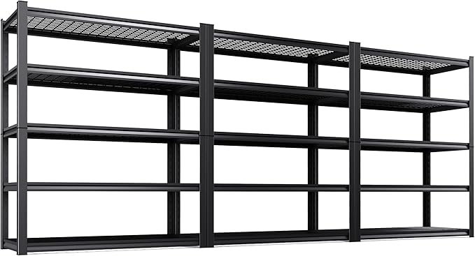 3-Pack Heavy Duty Garage Shelving for Large Storage & Garage Organization, 78"H x 46"W x 20"D 5-Tier Adjustable All Metal Wire Shelf for Tools, Storage Bins, Bulk Items, Warehouse & Workshop