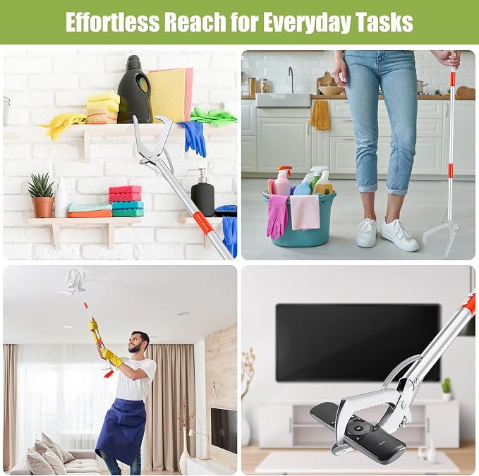 50" Foldable Grabber Reacher Tool, Extra Long 3 Fold Reaching Aid for Seniors, Heavy-Duty Trash Picker Upper & Litter Pickup Tool for Home & Garden
