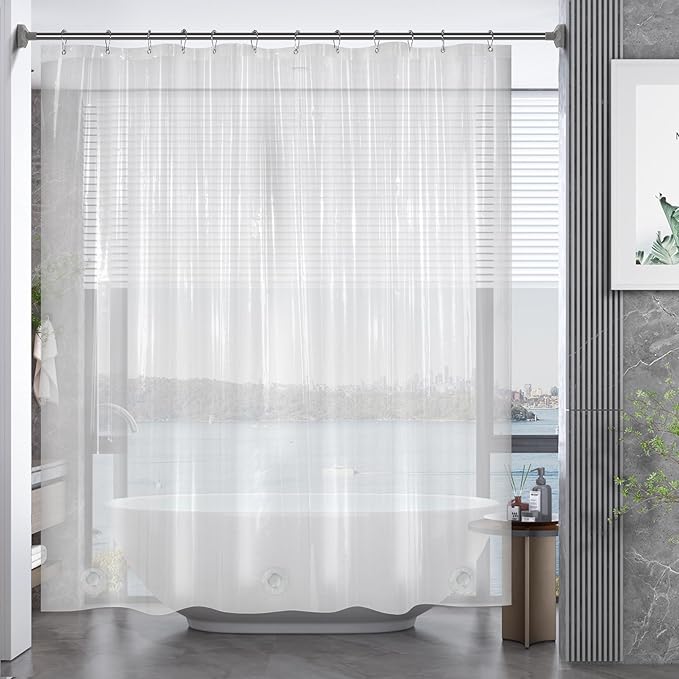 AmazerBath Extra Long Shower Curtains 96 Length, Tall Shower Curtain Liner Clear 72x96 Inches, Premium PEVA, Bathroom Accessories with 3 Weighted Stones and 12 Rustproof Grommets