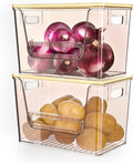 Delamu 2 Set Pantry Organizers and Storage,Trash Bag Dispenser with Bamboo Top,Stackable Trash Bag Dispenser Under Sink Organizer for 4-30 GalBags,Onion,Potato,Fruits,Amber(11-7/32"L*7" W*7-1/8"H)