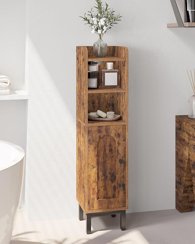 Hzuaneri Bathroom Storage Cabinet, Small Corner Floor Cabinet with Door and Shelves, Narrow Toilet Paper Holder, Bathroom Organizer with Adjustable Shelf, for Small Spaces, Rustic Brown BC08201X