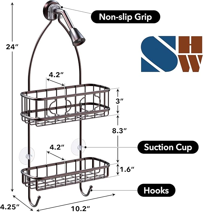 Simple Houseware Bathroom Hanging Shower Head Caddy Organizer, Bronze (22 x 10.2 x 4.2 inches)