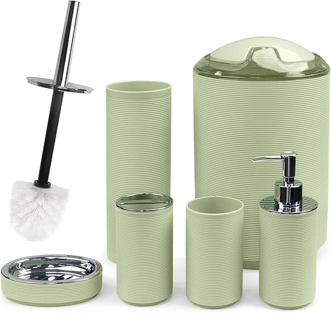 CERBIOR Bathroom Accessories Set Bath Ensemble Includes Soap Dispenser, Toothbrush Holder, Toothbrush Cup, Soap Dish for Decorative Countertop and Housewarming Gift (Apple Green)