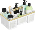 BYUNER Portable Cleaning Caddy & Shower Basket: Hard Plastic Caddy Organizer with Handle, 4 Divided Compartments, All-Side Drainage for Bathroom, Dorm & Utility, College Dorm Room Essentials