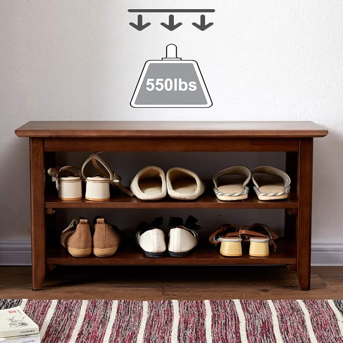 XKZG Shoe Storage Bench Wooden Shoe Rack Bench Rustic Solid Wood Entryway Bench (Brown,23.6")