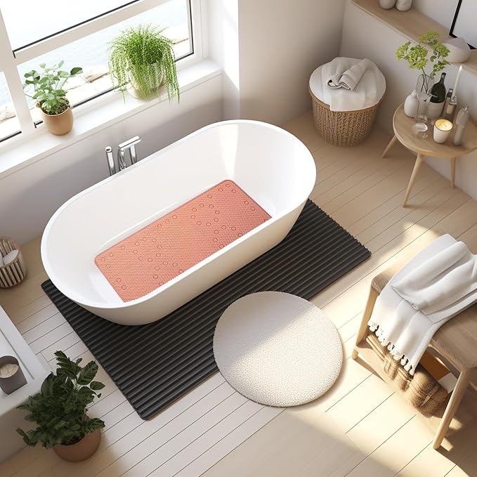 Bathtub Mat Non Slip 36” X 17” Shower Mat Soft Foam Bath Mats for Bathroom Tub, Bathtub Mat with Drain Holes, Suction Cups, Shower Mat Non Slip (Orange, 36'' x 17'')