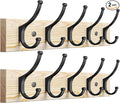 Optish 2 Pack Wooden Coat Rack Wall Mount, 16.1" Rustic Coat Hanger Hooks with 10 Double Hooks, Wall Coat Rack for Hat, Clothes, Bags, Jacket, Natural Wood