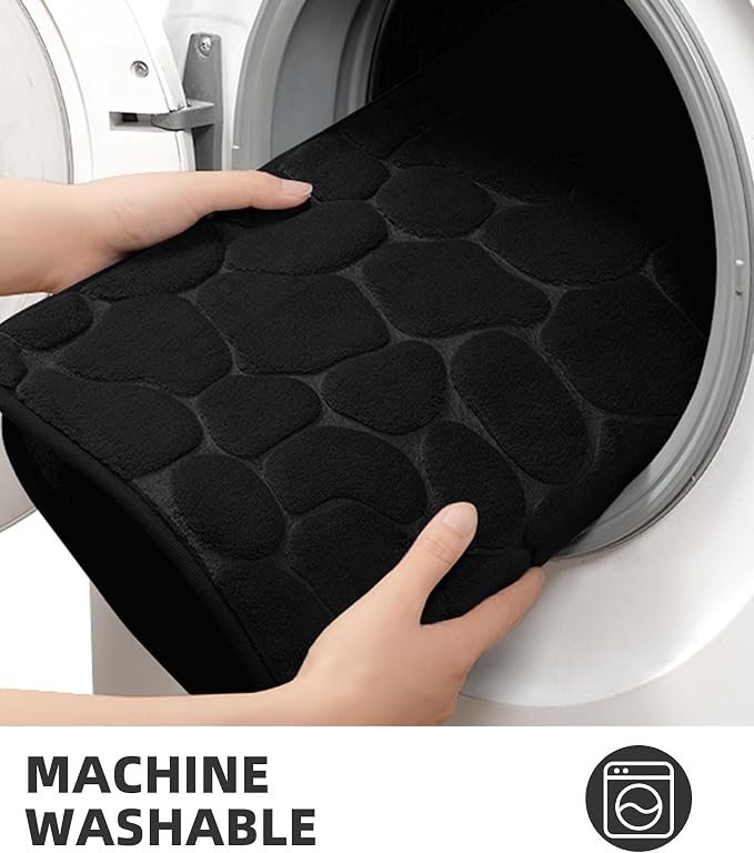 YIHOUSE Memory Foam Bath Mat Cobblestone Bathroom Rugs Super Water Absorbent Bath Mats for Bathroom Machine Washable Bath Rugs(20x32,Black)
