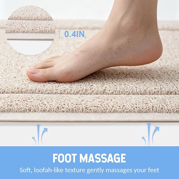 Hargiis Non-Slip Bathtub Mat, Anti Slip Shower Mat, Fast Drying Bathtub Mats, Upgraded Foot Scrubber Mat, Anti Slip Mat for Tub, Floor, Bathroom, Kitchen, Hotel (Beige 24"×16")