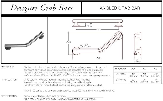 Delta 5700 Series (1-Pack) 16' Shower Grab Bar Seniors ADA Compliant Satin Nickel 450 lb Capacity Bathroom Safety Angled Handle for Shower, Bathtub | Wall Mounted Balance Assist, Grip DAS5316-SN