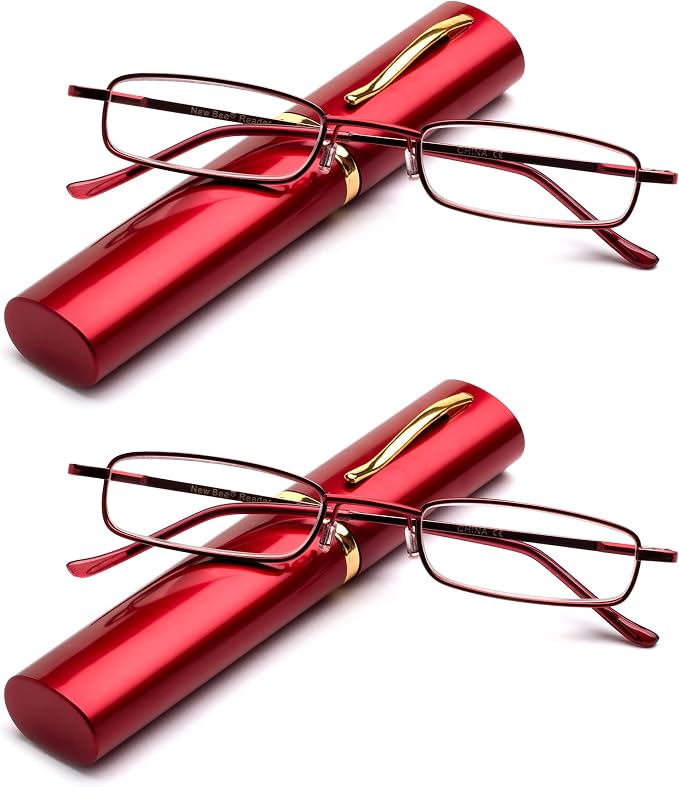 Pocket Tube Reading Glasses Ultra Slim Compact Unisex Light Weight Reading Glasses w/Portable Pocket Clip Aluminum Case