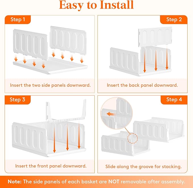 Lifewit 8 Pack Stackable Closet Organizers and Storage Basket for Clothes, Plastic Sweater Storage Bins for Wardrobe, Multifunctional Pants Organizer for RV, Pantry, Kitchen, Dorm, 16.5" Depth