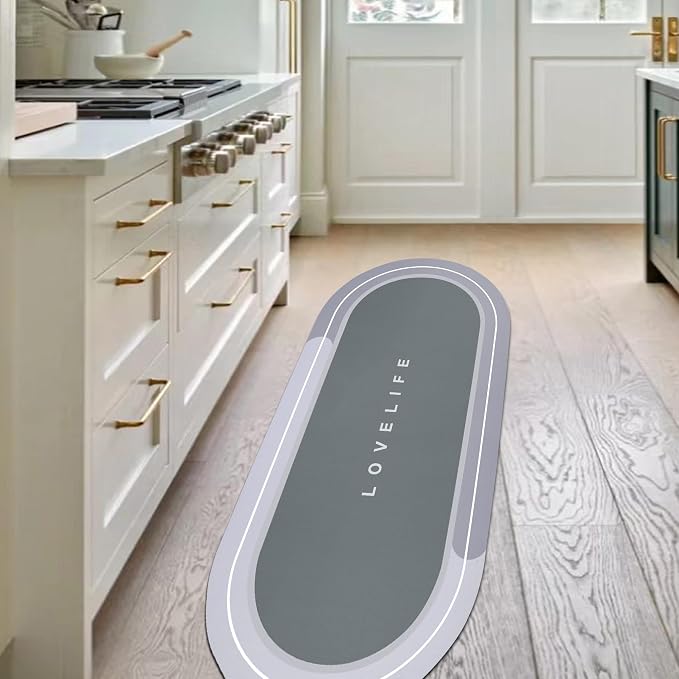 Rubber Bath mats Quick-Drying Non-Slip Bathroom mat Super Absorbent Bath mat Instant Dry Bath mat, Bathroom Rug in Front of The Kitchen Sink, Shower Room, Bathtub, Oval(Grey+17x47in)