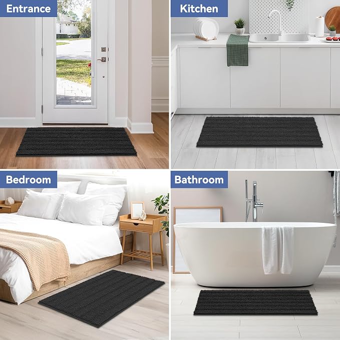 Bcoimo Large Bathroom Rug, Chenille Bath Mat with High Low Pile Design, Soft Absorbent Non Slip Bath Rug, Machine Washable Quick Dry Mat for Shower, Tub, Sink and Vanity