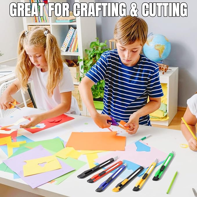 24 Pack Box Cutter Retractable, Utility Knife 9MM Wide Snap-Off Blades, Exacto Knife for Cutting Box, Wrapping, Cardboard, Extended Box Opener Perfect for Office, Home, School