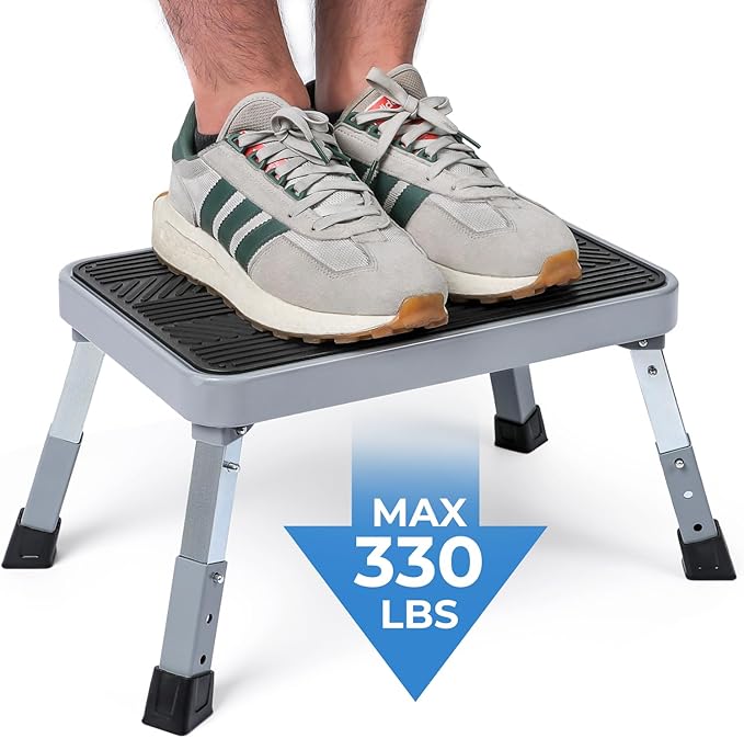 Height-Adjustable 7"- 9" Folding Step Stool with Non-Slip Platform 10" x 15" - Portable Step Ladder for Adults and Kids - Perfect for Office, Kitchen, Home - Sturdy - Supports up to 330 Lbs