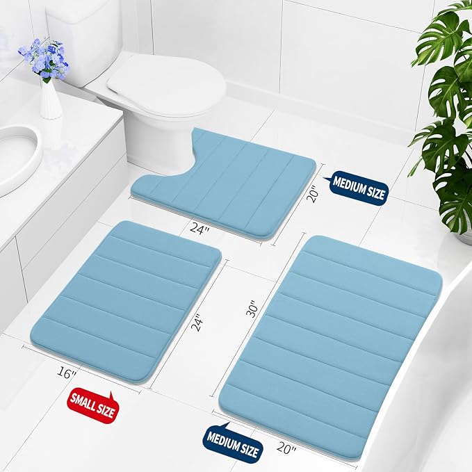 Buganda Memory Foam Bath Mat, 34" x 20", Ultra Soft and Non-Slip Bathroom Rugs, Water Absorbent and Machine Washable Bath Rug for Bathroom, Shower, and Tub, Blue