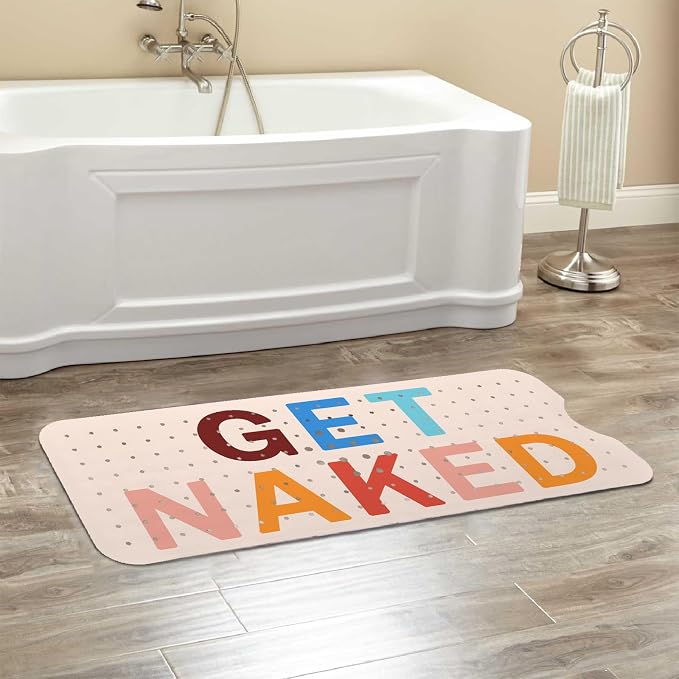 Get Naked Bath Mat for Tub, Non Slip Bathtub Mat for Baby Rubber Tub Mat, Cute Kids Bath Mats for Bathroom Funny Anti Slip Shower Mat with Suction and Drain Holes Machine Washable, 40″X16″