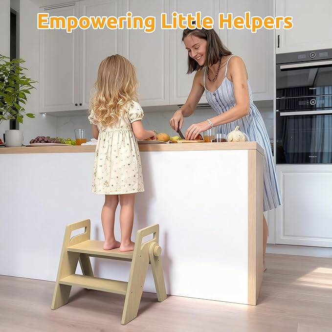 Wooden 2 Step Stool for Toddler Kids Bathroom Foldable 2-Step for Toilet Potty Training, Child Stepping Stool for Kitchen Nursery Bedroom