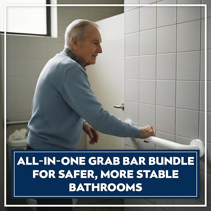 Shower Grab Bars 4 Pack – Complete Bathroom Safety Starter Bundle for Seniors – 16", 18", 24", 32" Lengths, 1.25" Diameter, 500 lb Rated – All-in-One Grab Bar Shower Safety Solution – White