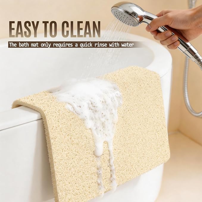 Joyhalo Shower Mat Bathtub Mat Non Slip, Bathmats Non Slip, Quick Drying Foot Scrubber Loofah Mats for Shower, Tub, Bathroom, Home, 24x24inch, Beige