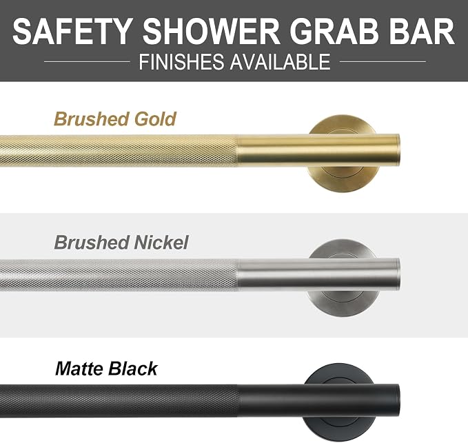 Lava Odoro Gold Shower Grab Bars, 3 Pack Stainless Steel Bathroom Safety Grab Bar 36" 24" 18", Upgrade Anti-Slip Knurling Shower Grab for Bathtub, Shower Handle for Elderly and Handicap, ADA Compliant