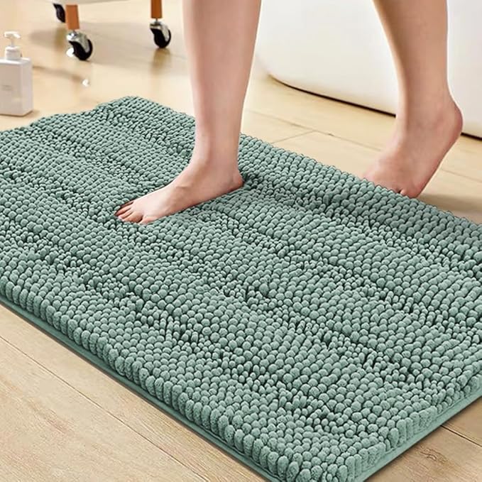 Turquoize Chenille Bath Rugs Shaggy Bathroom Rugs Non Slip Bath Rugs for Bathroom 20 x 32 Duckshell Blue Bath Rug Extra Soft and Absorbent Area Rug, 20"x 32", Duckshell Blue