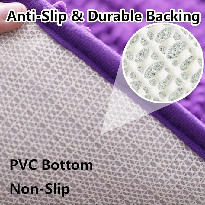 Bathroom Rugs Chenille 3-Piece Extra Soft and Absorbent Shag Bathroom Rugs, Machine Wash Mat, Strong PVC Non-Slip Underside, Plush Carpet Mats (Violet)