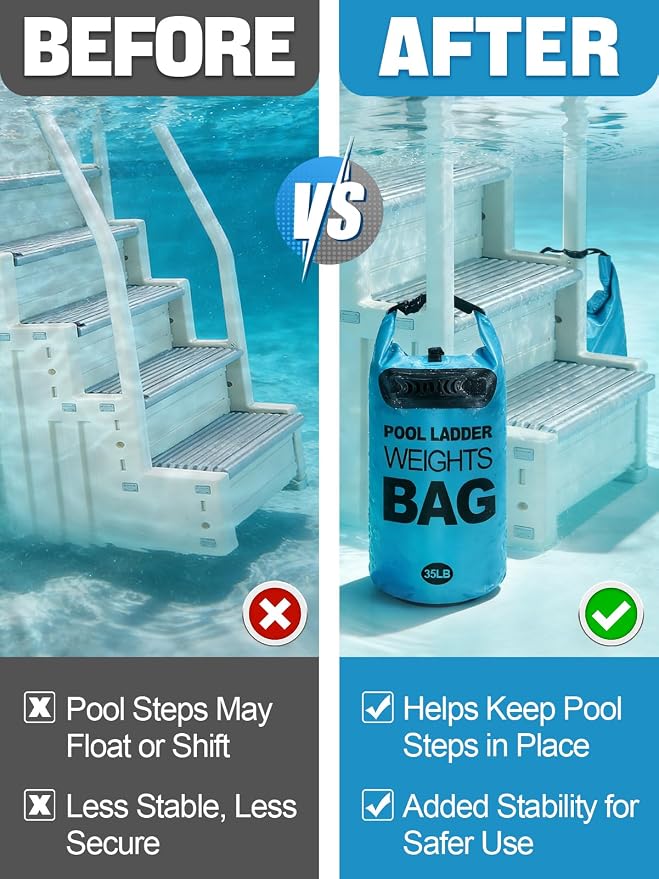 Pool Ladder Weights for Above Ground Pool - 2 Pack 35lb Fillable Sand Bags for Pool Steps, Heavy Duty Waterproof Pools Ladder Stabilizer Anchor Bags
