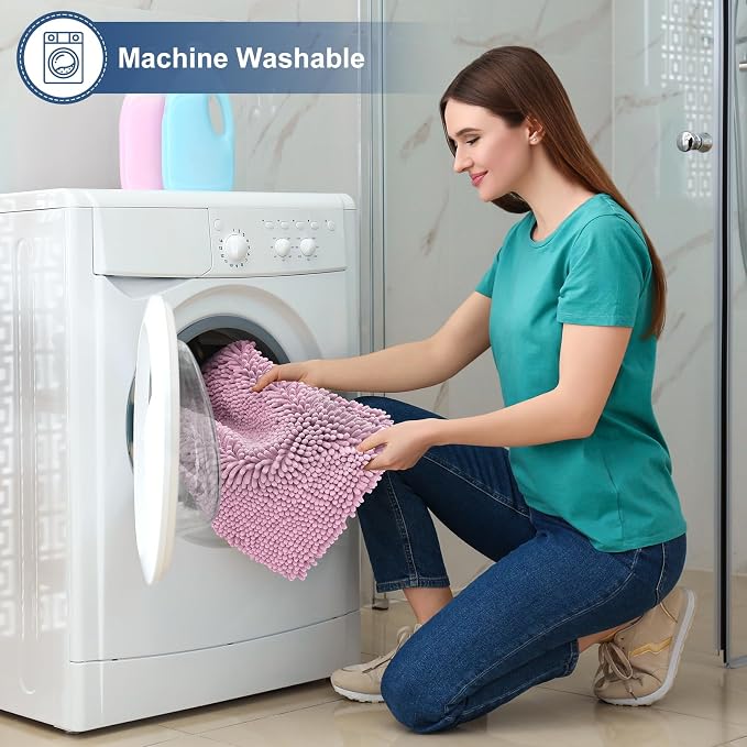 Smiry Luxury Chenille Bathroom Rugs 30x20, Extra Soft and Absorbent Shaggy Bath Mat, Machine Washable, Non-Slip Plush Carpet Runner for Tub, Shower, and Floor, Home Decor Accessories, Violet