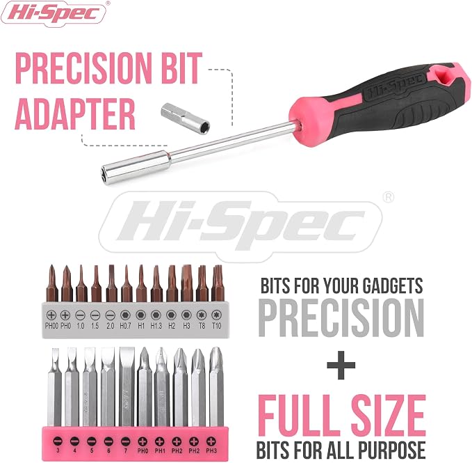 Hi-Spec 58pc Pink 8V USB Electric Power Cordless Drill Driver and Womens Ladies Home DIY Tool Kit Set. Screwdrivers, Drill Bit Set Accessories, Pliers and Hammer In a Toolbox Case