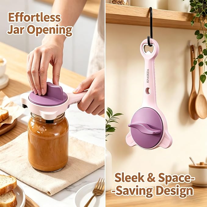 Jar Opener for Weak Hands,4 in 1 Multi-Purpose Jar Openers,Adjustable Jar Opener,Multi-Functional Bottle Openers with Non-Slip Grip for Wine Bottle,Perfect for Arthritis and Weak Hands (Purple)