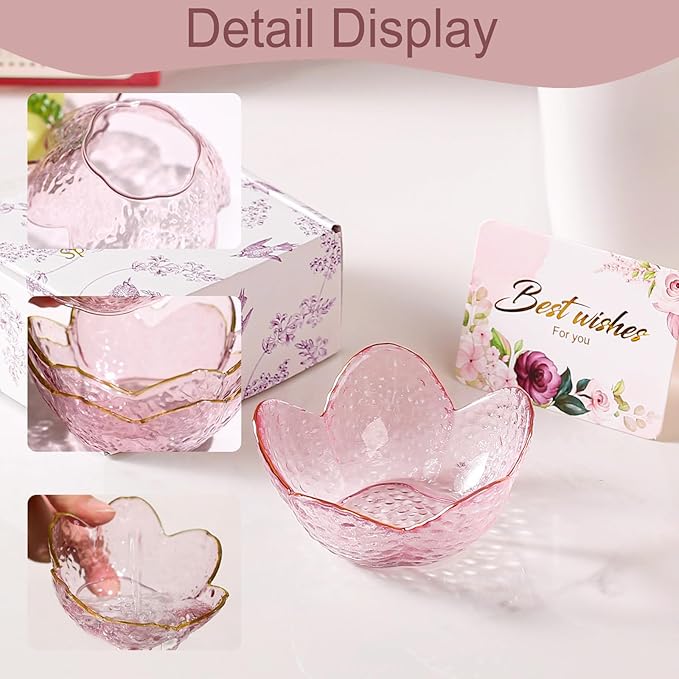 Gifts for Women Pink Flower Ring Dish Glass Jewelry Dish Jewelry Tray Cute Vanity Organizer Room Decor Aesthetic Nightstand Bathroom Decor Trinket Dish Ring Holder Dish Jewellery Tray Valentine's Gift
