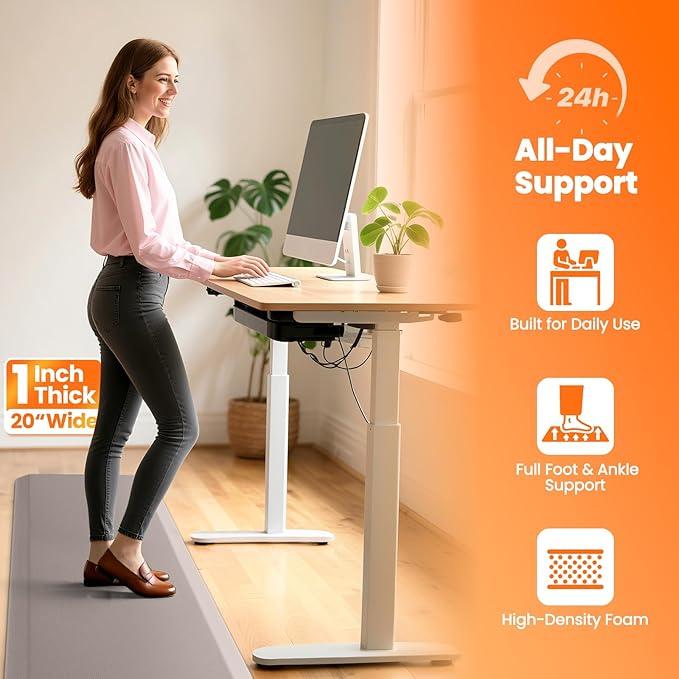 Kitchen Mats for Floor, 1 Inch Extra-Thick Kitchen Rugs, Waterproof & Non-Slip Anti Fatigue Mats, Comfort Standing Desk Mat for Kitchen Floor, Sink, Home, Office (20" X 72", Khaki)