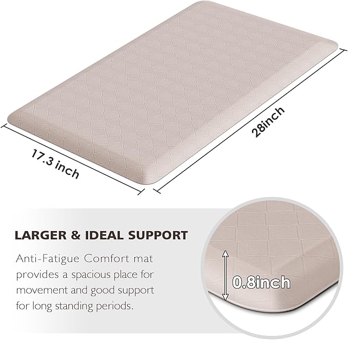 HappyTrends Kitchen Runner Rugs Anti-Fatigue mats - 4/5 Inch Thick Non Slip Waterproof Ergonomic Comfort Mat for Kitchen, Floor Office, Sink, Laundry (17.3"x 28",Khaki)