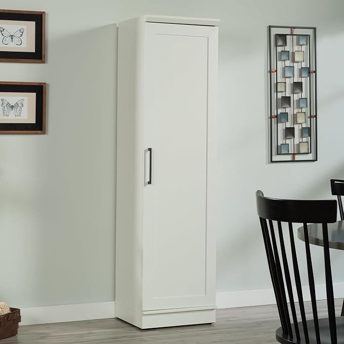 Sauder HomePlus Narrow Pantry Storage Cabinet Slim Single Door with Adjustable Shelves, Kitchen Storage Cabinet, in Soft White