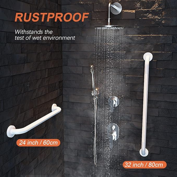 Oil Rubbed White Shower Grab Bars 24 Inch w/Anti-Slip knurled Grip, iMomwee Stainless Steel Wall Mount Bathroom Safety Balance Handrail, Handicap Elderly Senior Assist Textured Grab Bar Handle