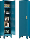 Tall Narrow Kitchen Pantry Cabinet for Small Space, 67" Metal Slim Pantry with Single Door and 4 Adjustable Shelves, Freestanding Skinny Storage Metal Broom Closet for Bathroom, Living Room, Laundry