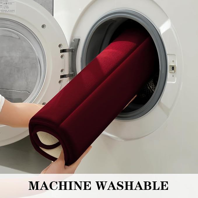 BYSURE Burgundy Memory Foam Bathroom Rug Set 3 Piece, Non Slip Extra Soft Absorbent Machine Washable Toilet Bath Toilet Mat (17"x24"+20"x32"+U Shape 20"x24")