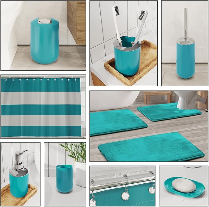 Clara Clark Bathroom Set - Teal Bathroom Accessories Set, Bathroom Sets with Shower Curtain and Rugs, 23PC Shower Curtain Set with Liner, Soap Dispenser, Soap Dish, Toilet Brush Holder, and Trash Can