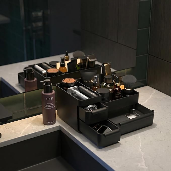 Mens Countertop Organizer for Cologne: Vanity Organizer With Drawers, Bathroom Counter Organizer for Razor, Shaving Lotion, Skincare, Deodorant, Fathers Day Gift for Dad