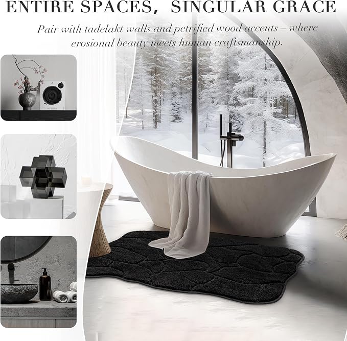 Large Bathroom Rugs, 24X36 Soft Absorbent Non Slip Microfiber Bath Mat Rugs, Modern Bath Rug Mat Area Carpet for Bathroom Shower Floor Decor, Machine Washable (Black)