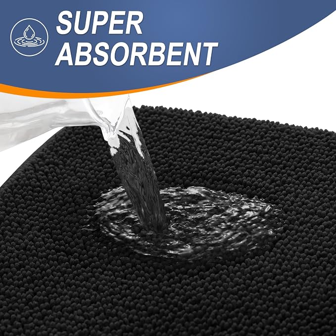 OLANLY Thick Memory Foam Large Bathroom Rugs 59x35, Extra Soft Absorbent Bath Rug, Quick Dry Bath Mats, Non-Slip, Machine Washable Carpet for Bathroom, Tub and Shower, Home Decor Accessories, Black