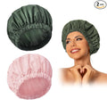 Reusable Shower Cap for Women, Large Waterproof Shower Bonnet with Elastic Band, Washable Bath Hair Cap for Long, Curly Hair, Braids, Daily Shower, Home Spa, Travel(Pink&Green)