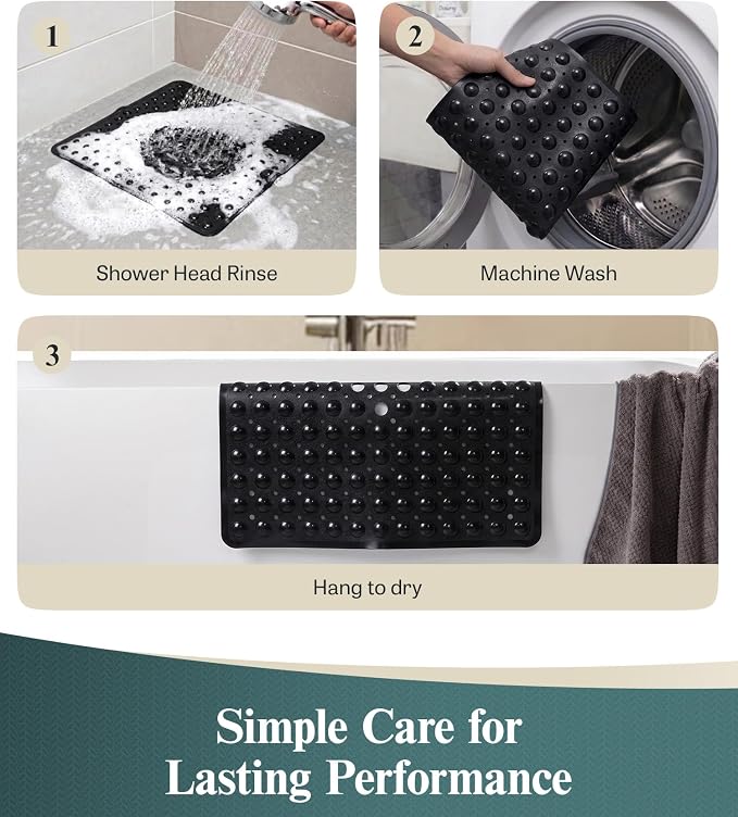 HITSLAM 21x21 Inch Square Shower Mat Non Slip, Anti Slip Bathtub Mat with Strong Suction Cups & Drainage Holes, Machine Washable Bathroom Floor Mat for Inside Shower Stall and Tub, Black
