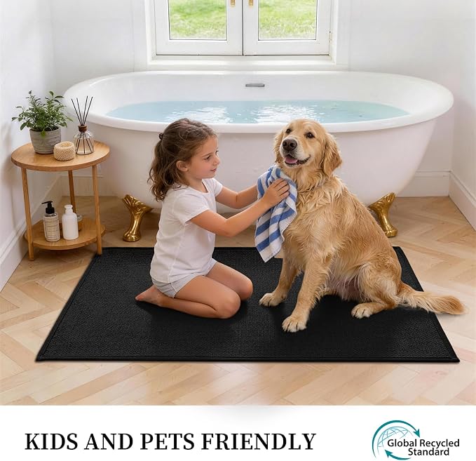 YIHOUSE Long Large Bathroom Rugs Sets 2 Piece, Quick Dry Thin Bath Mat, Non Slip Absorbent Machine Washable, Bath Runner Rug for Tub Sink Home Decor (24"x36" + 24"x59",Black)