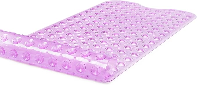 Extra-Long Non-Slip Bathtub & Shower Mat 39”x16” (Smooth/Non-Textured Tubs Only) Safe, Clean, Machine-Washable, Superior Grip&Drainage, Vinyl, Transparent Purple