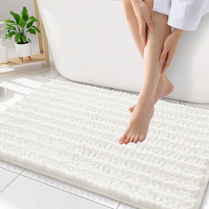 Smiry Bathroom Rugs Mat 34x21, Extra Soft Absorbent Chenille Bath Rugs, Non Slip Rubber Backing Machine Washable Quick Dry Bath Mats for Bathroom Floor, Tub, Shower, Home Decor Accessories, Ivory